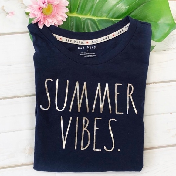 Rae Dunn Tops - Rae dunn summer vibe tee navy small.